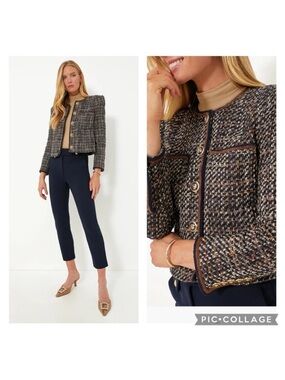VERONICA BEARD | Lars Tweed Jacket Gold Crest Buttons Navy Multi Size 4